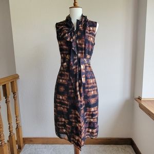 Elie Tahari Black Brown Wool Blend Belted Zip Up Dress US 2